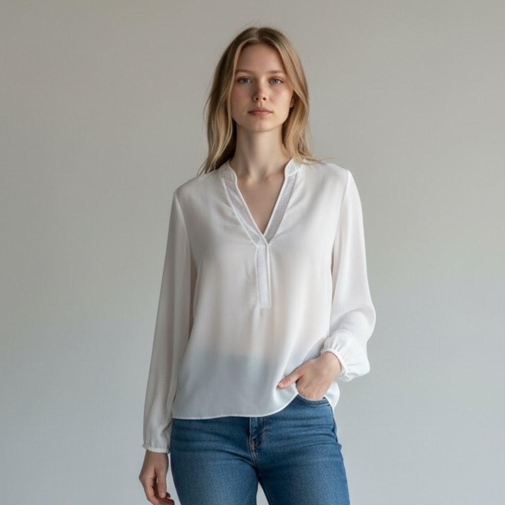Elie Tahari white silk blouses NWOT L